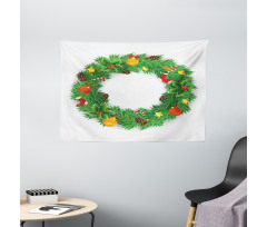 Evergreen Wreath Art Wide Tapestry