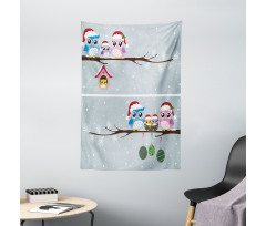 Owls with Santa Hats Tapestry