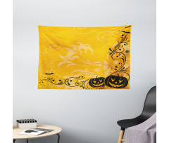 Pumpkins Bats Halloween Wide Tapestry