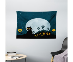 Kitty Under Moon Wide Tapestry