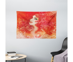 Lady Hair Floral Ornament Wide Tapestry
