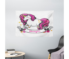 Unicorn with Pink Hair Wide Tapestry