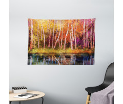 Autumn Trees by Lake Wide Tapestry