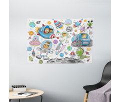 Space Kids Rocket Wide Tapestry