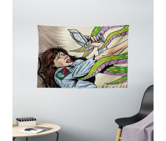 Alien Attack Astronaut Wide Tapestry