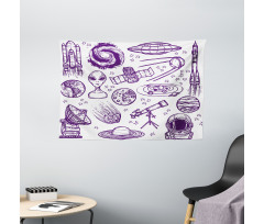 Sketch Alien Planet Art Wide Tapestry