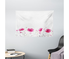 Pink Poppy Flowers Art Wide Tapestry