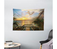 Palms Sunset Scenery Wide Tapestry