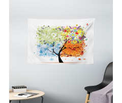 Flowers 4 Season Theme Wide Tapestry