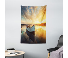 Sunset at Harbor Boat Tapestry