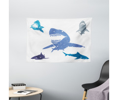 Grunge Sharks Wildlife Wide Tapestry