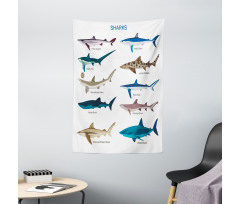 Cartoon Shark Types Wild Tapestry