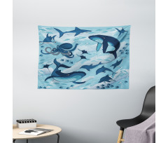 Dolphins Octopus Starfish Wide Tapestry