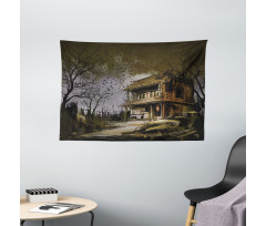 Wooden Haunted House Wide Tapestry