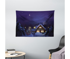 Winter Home and Tree Wide Tapestry