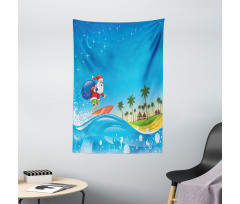 Surfing Santa Beach Tapestry