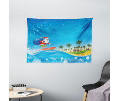 Surfing Santa Beach Wide Tapestry