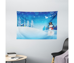 Snowman Winter Stars Wide Tapestry