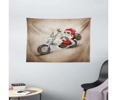 Cool Santa on Bike Wide Tapestry