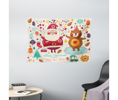 Santa and Teddy Bear Wide Tapestry