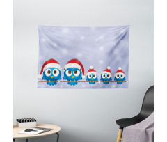 Fun Birds Santa Hats Wide Tapestry