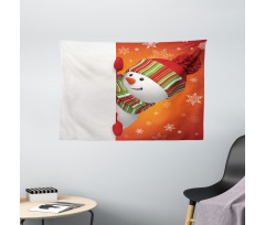 Funny Snowman Santa Wide Tapestry