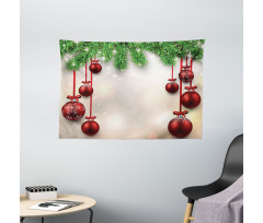 Red Balls Ribbons Wide Tapestry