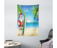 Santa with Surfboard Tapestry