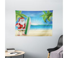 Santa with Surfboard Wide Tapestry