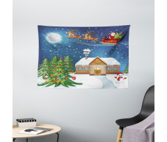 Santa with Rudolf Wide Tapestry
