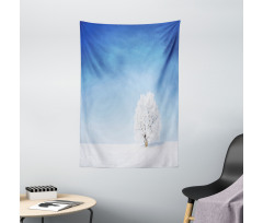 Alone Tree Snowy Field Tapestry