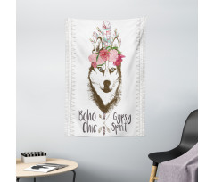 Flowers Feathers Husky Tapestry