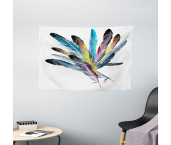 Colorful Feathers Old Pen Wide Tapestry