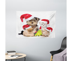 Christmas Theme Pets Wide Tapestry