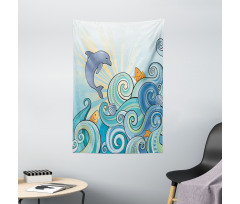 Cartoon Dolphin Ocean Tapestry