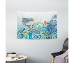Cartoon Dolphin Ocean Wide Tapestry
