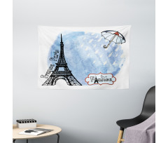 Watercolor Paris Wide Tapestry