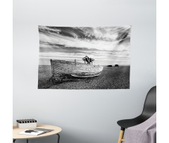 Wooden Boat on Beach Dusk Wide Tapestry