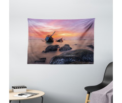 Foggy Water Sunset Wide Tapestry