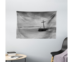 Wreck Boat on the Beach Wide Tapestry