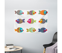 Cartoon Fish Wide Tapestry