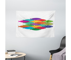 Colorful Shoal Artwork Wide Tapestry