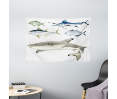 Collage of Aquatic Animal Wide Tapestry