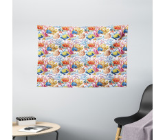 Coral Reef Scallop Shells Wide Tapestry