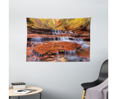 Waterfall Autumn Wide Tapestry