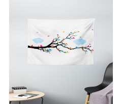 Winged Birds on Tree Wide Tapestry