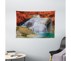 Autumn Leaves on Lake Wide Tapestry