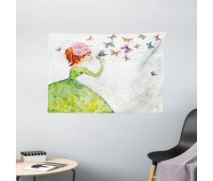 Cartoon Lady Pastel Wide Tapestry