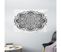 Mandala Black White Art Wide Tapestry