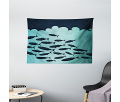 Surreal Ocean Life Theme Wide Tapestry